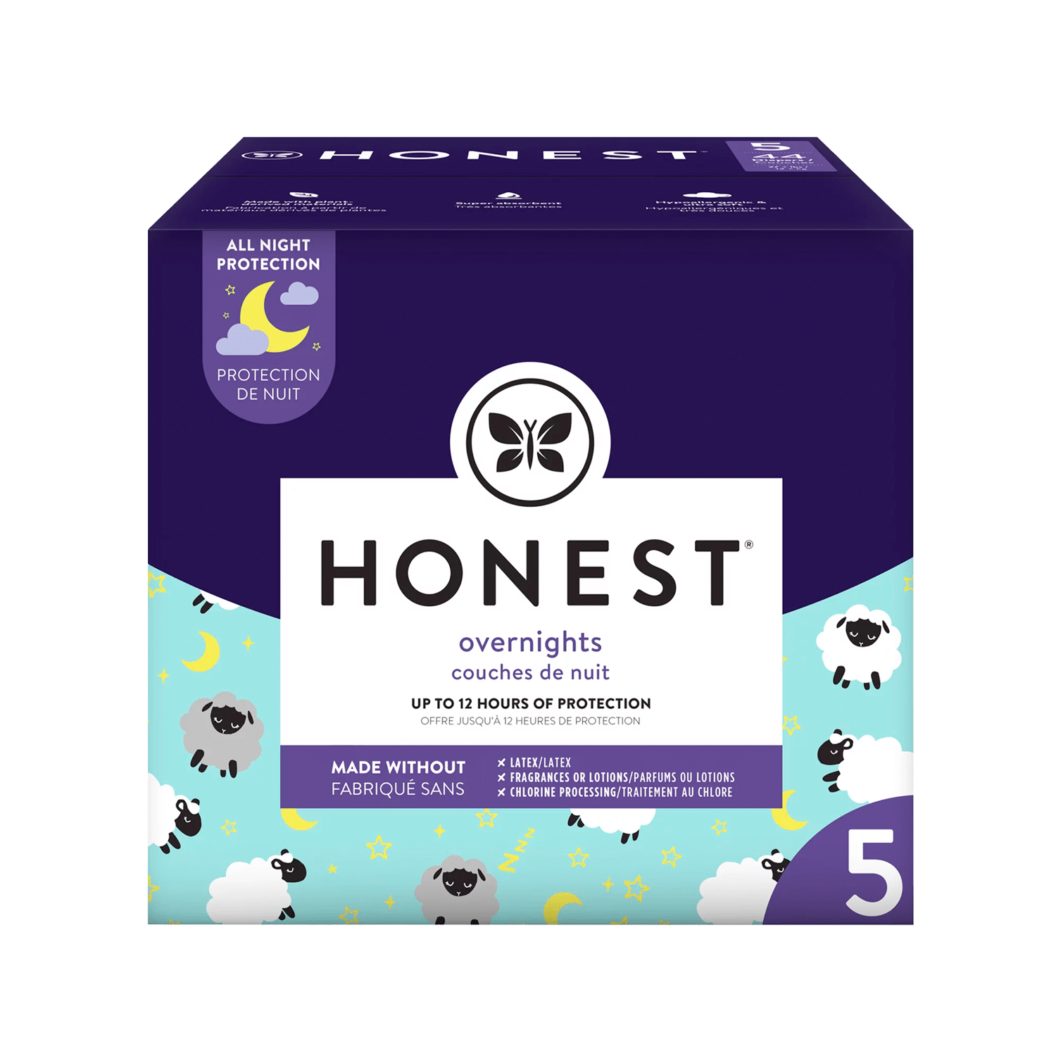 The Honest Company Overnight Baby Diapers, Sleepy Sheep, Size 5, 44 ct