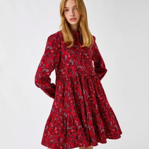 Floral Winter Dress Long Sleeve Ruffle Buttoned